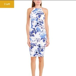 Ruched blue and white flower midi dress 👗 🌸 🐬